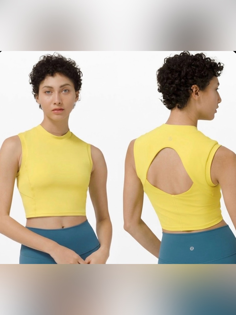 Lululemon Sweat Intention Bra Tank Cropped Yellow Green Sz 6 CropTop Nulu Padded